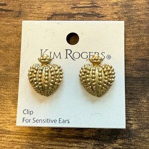 Kim Rogers Gold Tone Heart Clip Earrings